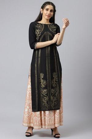 Black Festive kurta With Sequins - wforwoman