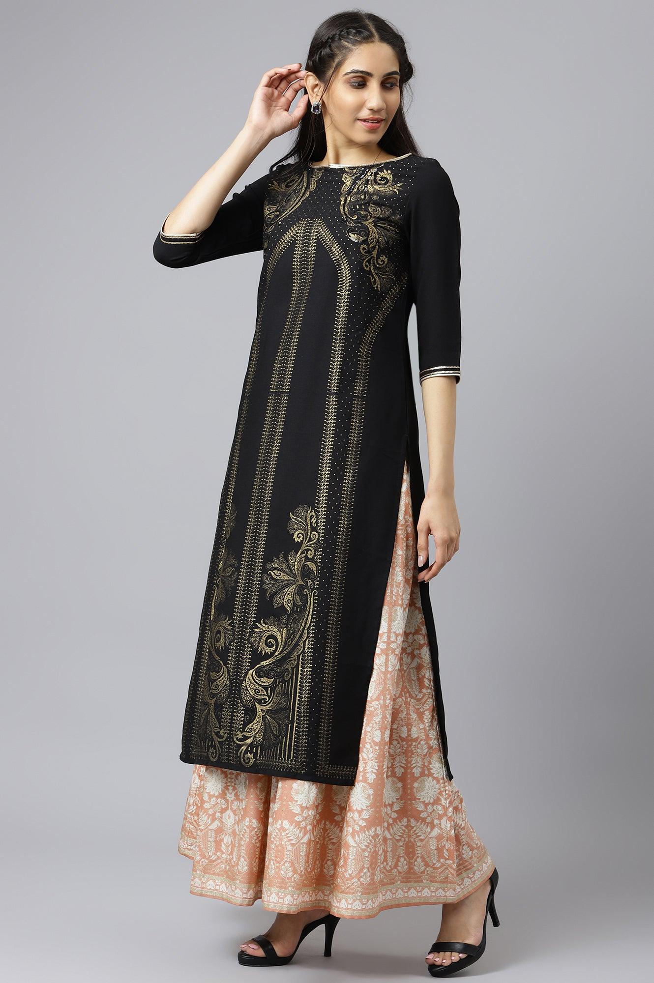 Black Festive kurta With Sequins - wforwoman