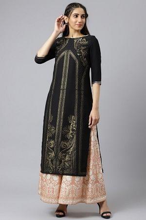 Black Festive kurta With Sequins - wforwoman