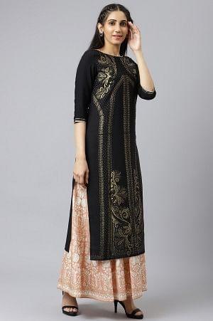 Black Festive kurta With Sequins - wforwoman