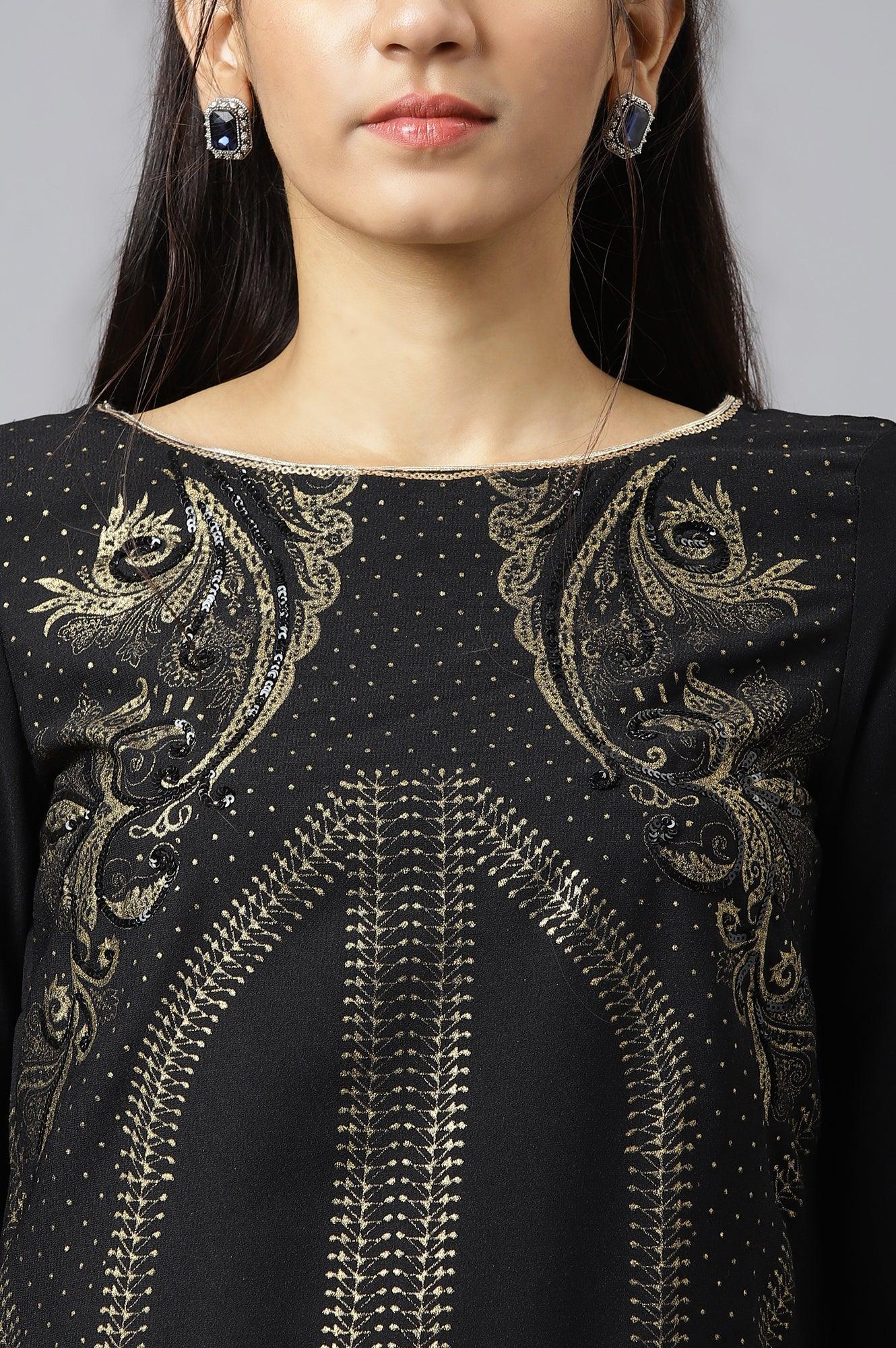 Black Festive kurta With Sequins - wforwoman