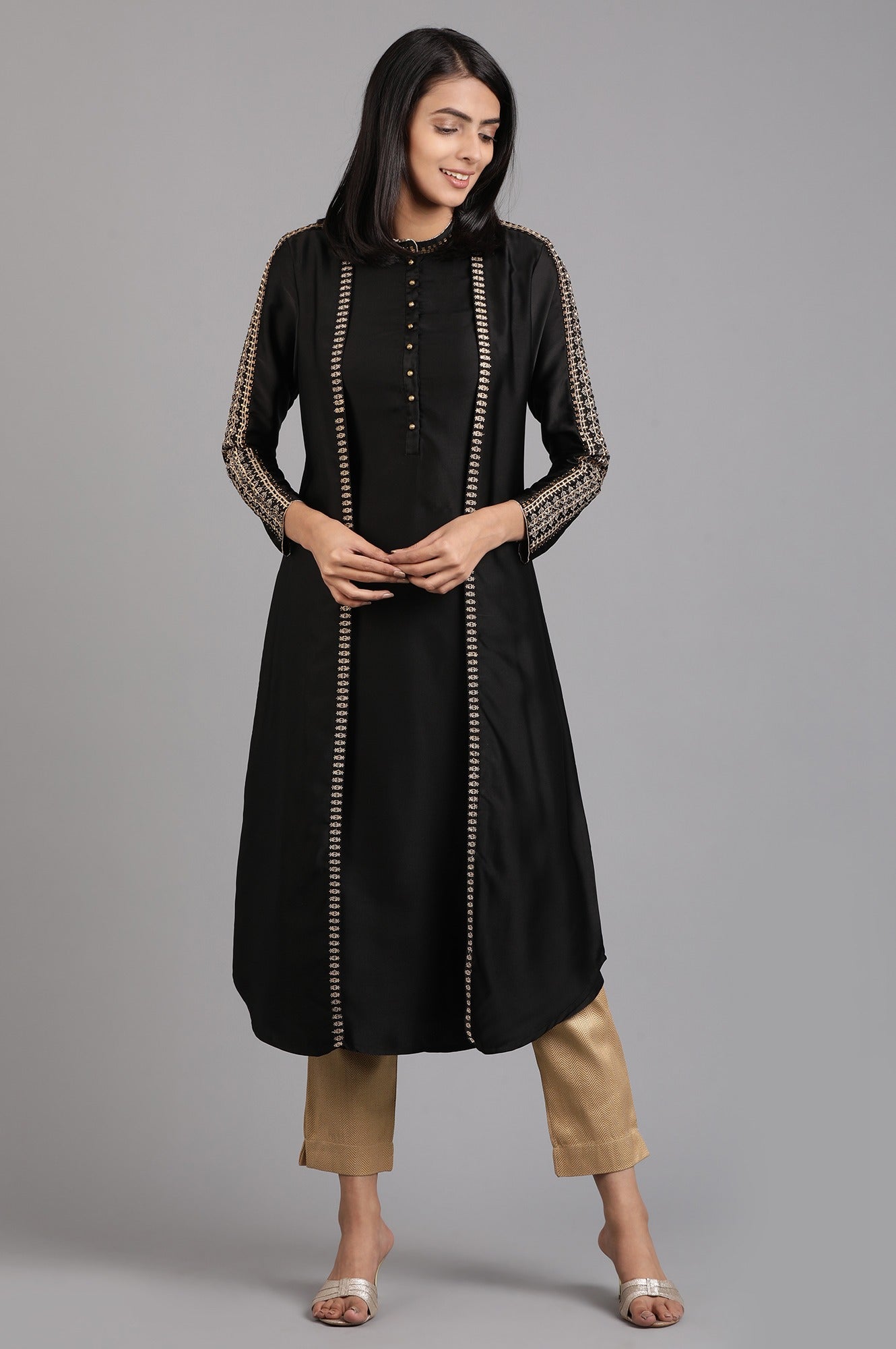 Black Mandarin Neck Winter kurta