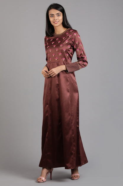 Brown Round Neck Solid Winter kurta