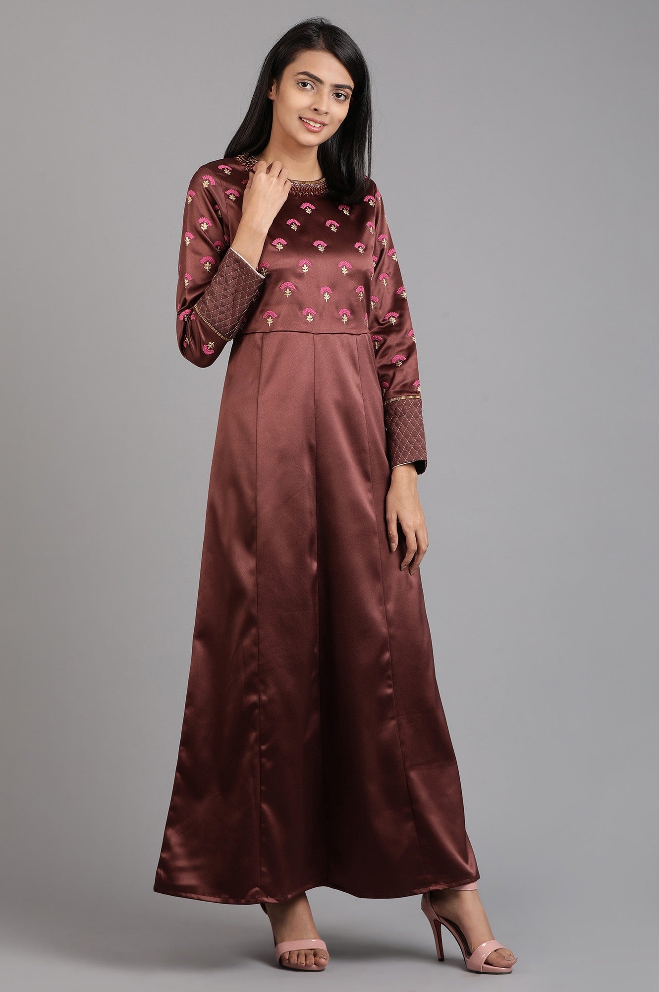 Brown Round Neck Solid Winter kurta