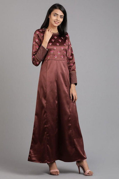 Brown Round Neck Solid Winter kurta - wforwoman