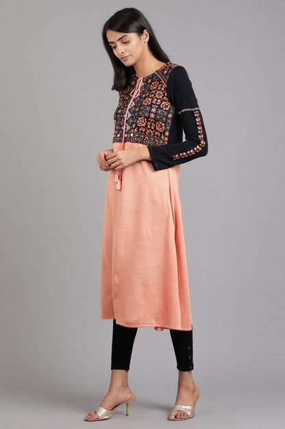 Orange Round Neck Solid Winter kurta - wforwoman