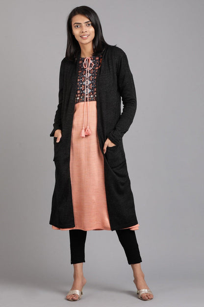 Orange Round Neck Solid Winter kurta - wforwoman