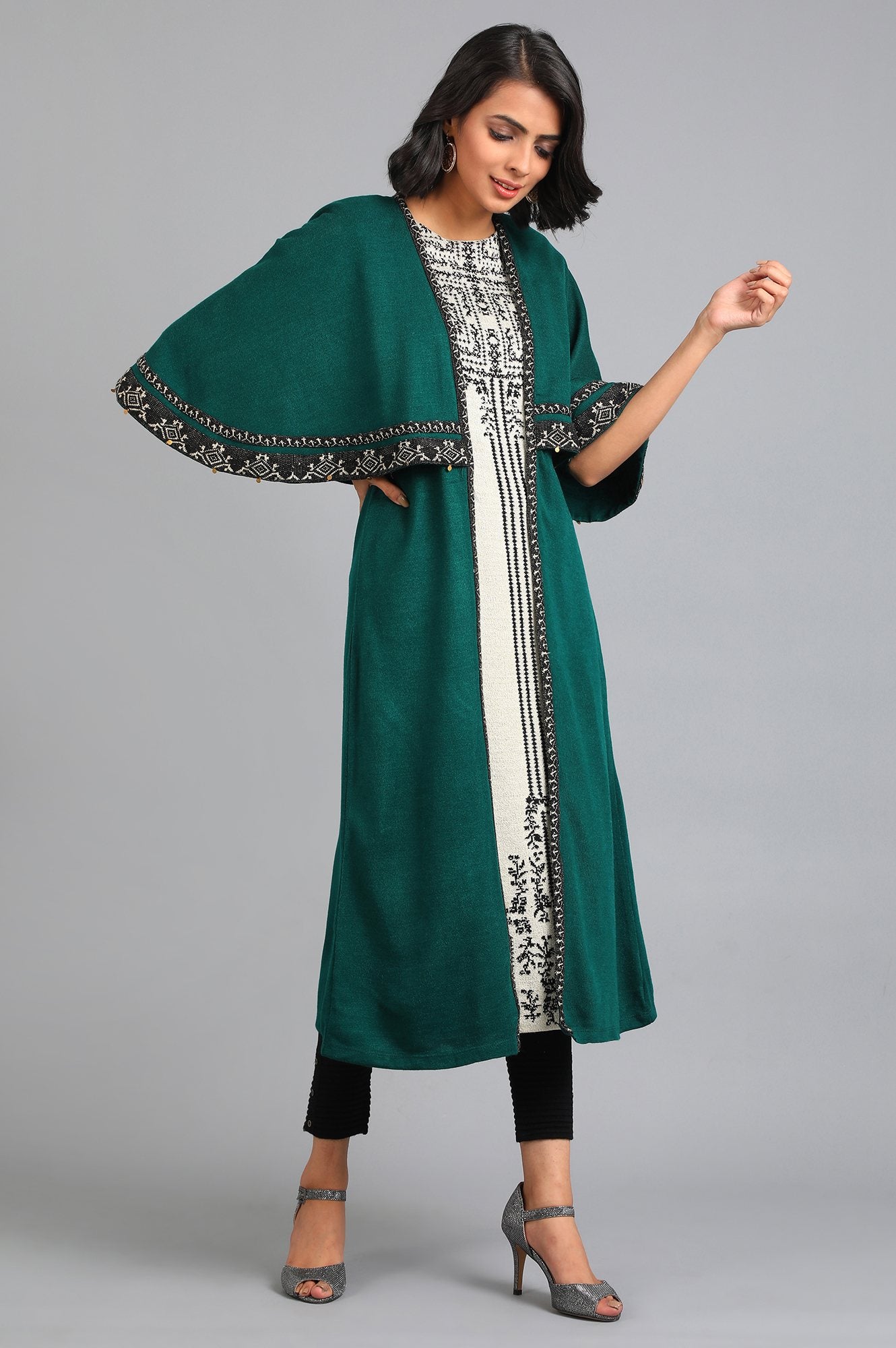 Green Round Neck Layered Kurta