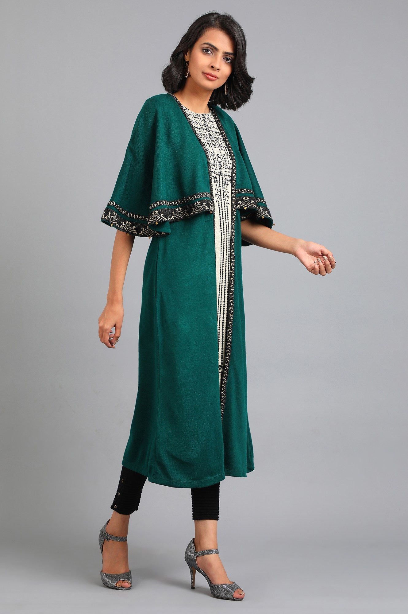 Green Round Neck Layered Kurta