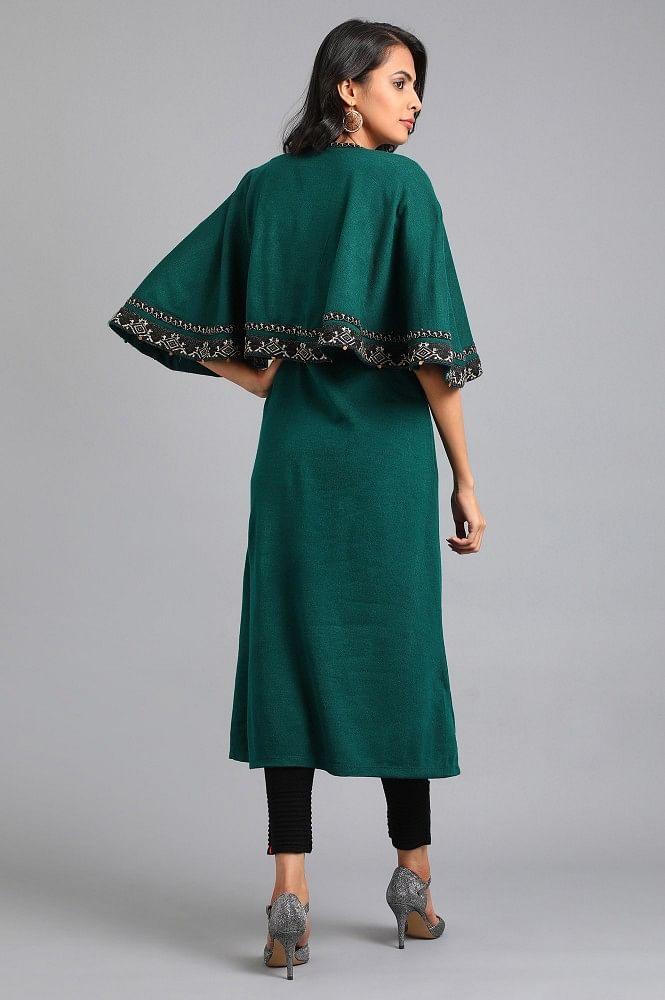 Green Round Neck Layered kurta - wforwoman