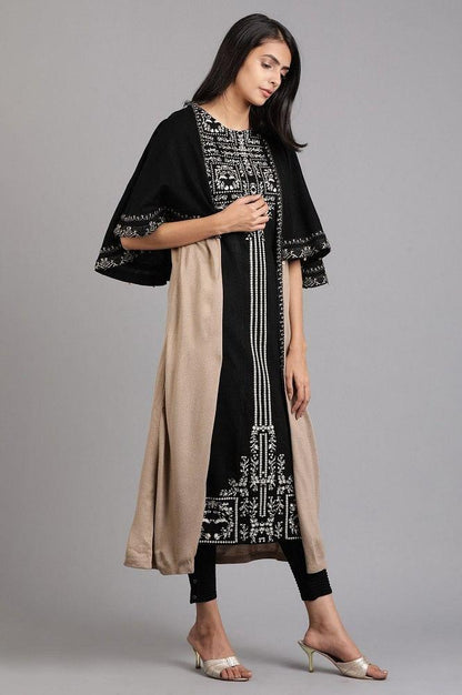 Beige Round Neck Winter kurta - wforwoman