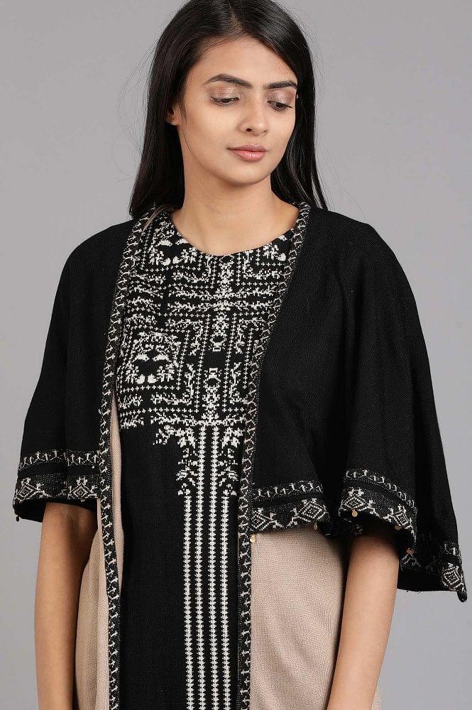 Beige Round Neck Winter kurta - wforwoman