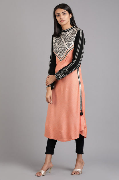 Orange Mandarin Neck Solid Winter Kurta