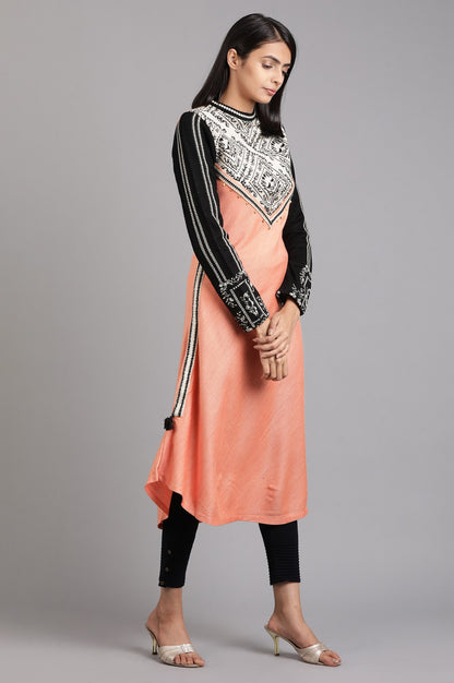 Orange Mandarin Neck Solid Winter Kurta