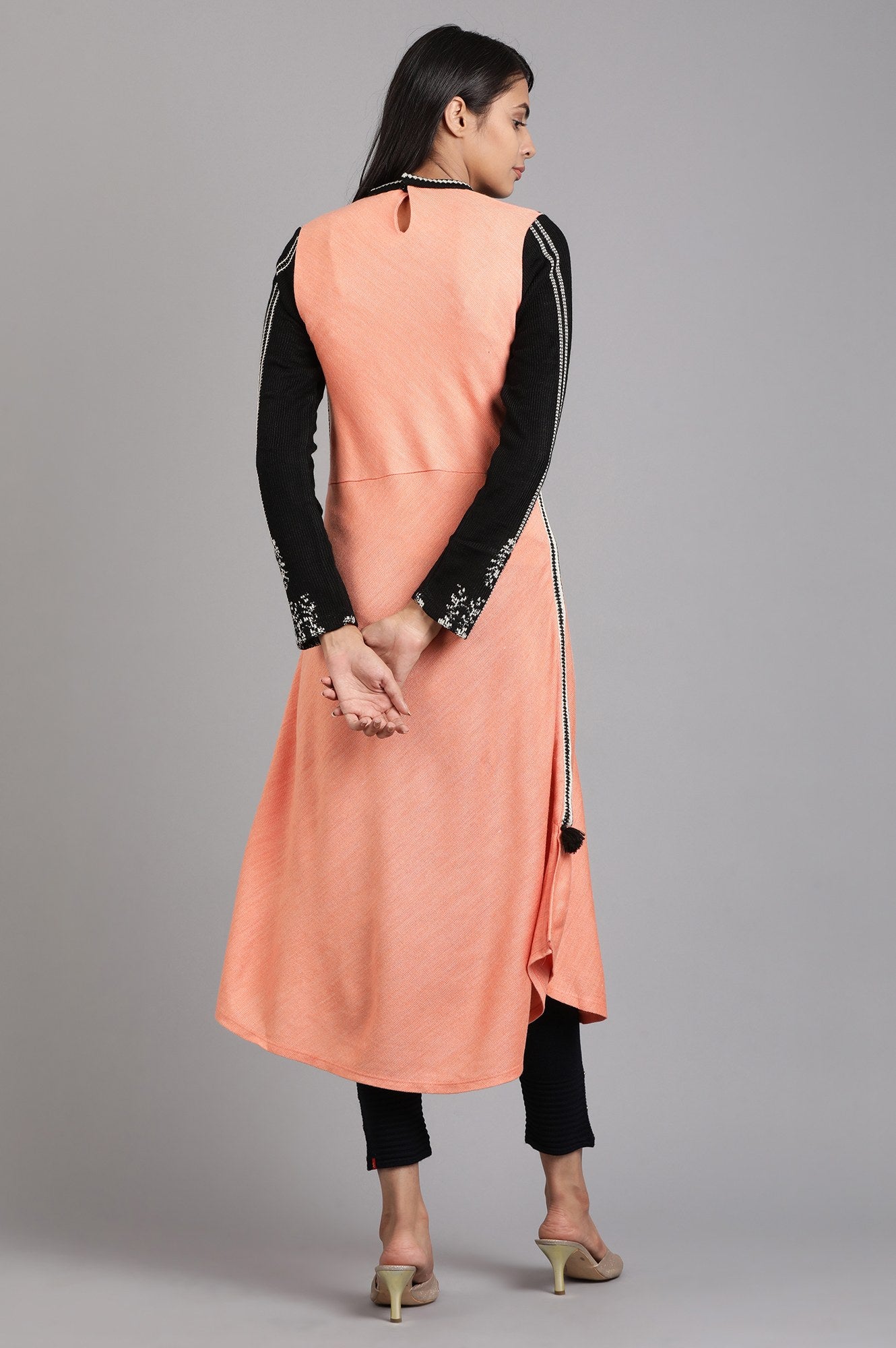 Orange Mandarin Neck Solid Winter Kurta