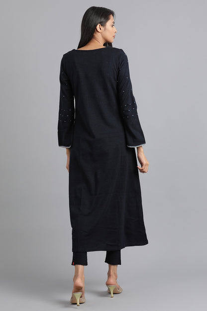 Blue Round Neck Solid Winter kurta