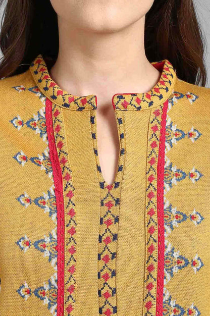 Yellow Mandarin Neck Yarn-dyed Winter kurta