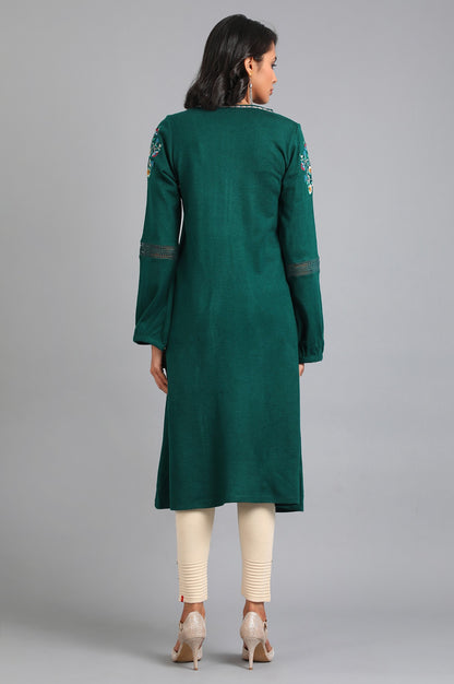 Green Round Neck Winter Kurta