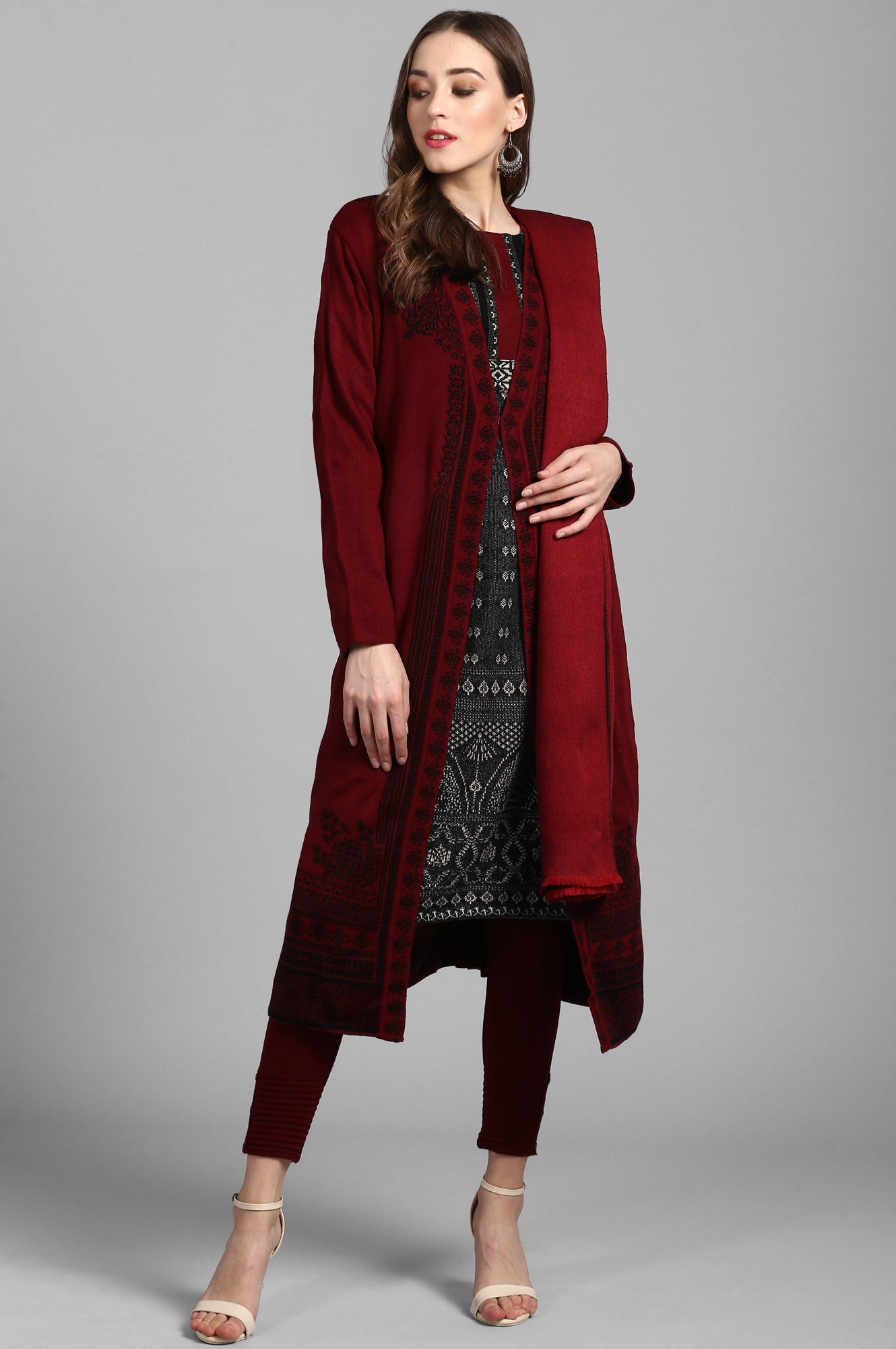 Black Round Neck Yarn-dyed Winter kurta