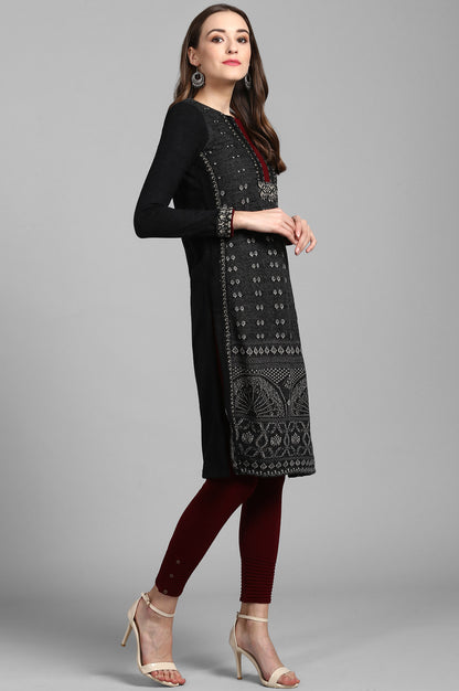 Black Round Neck Yarn-dyed Winter kurta