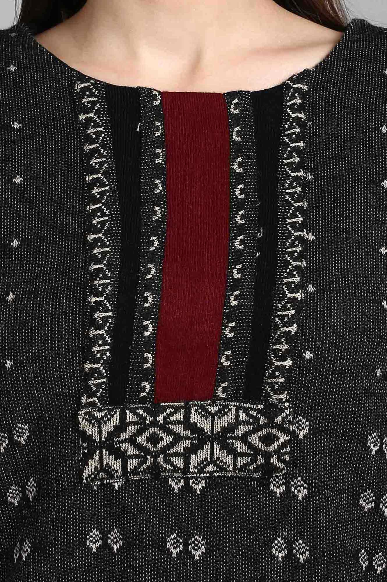 Black Round Neck Yarn-dyed Winter kurta