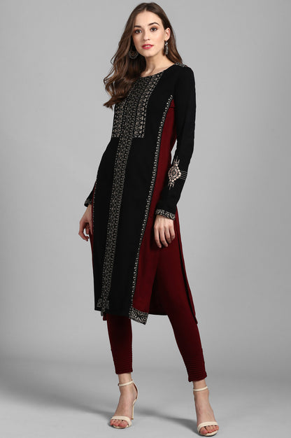 Black Round Neck Winter Kurta