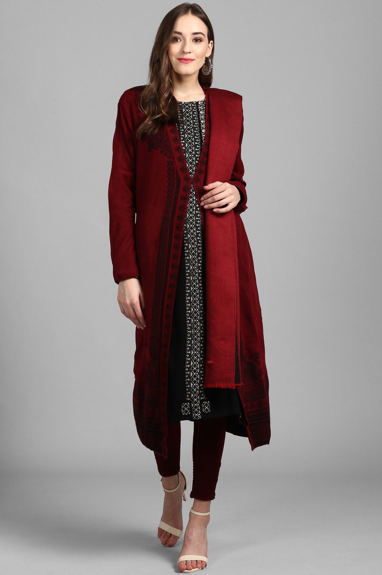 Black Round Neck Winter Kurta