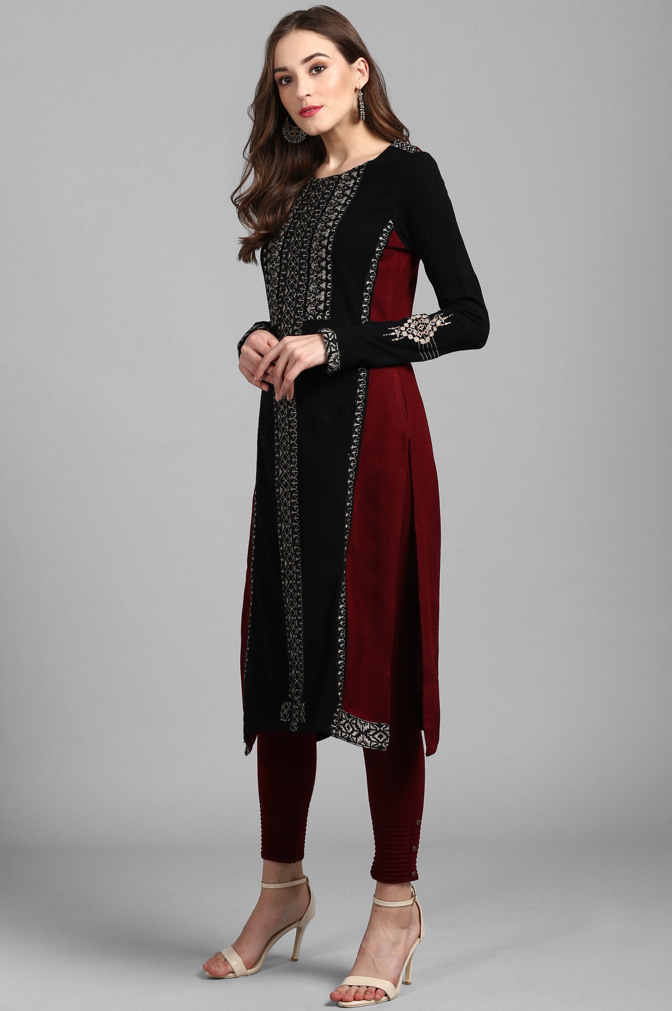 Black Round Neck Winter Kurta