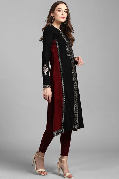 Black Round Neck Winter kurta - wforwoman