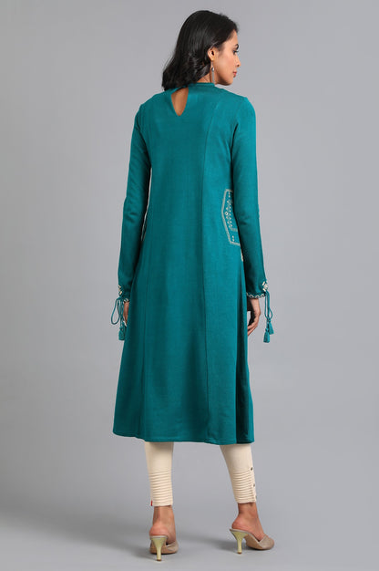 Blue Round Neck Solid Winter kurta