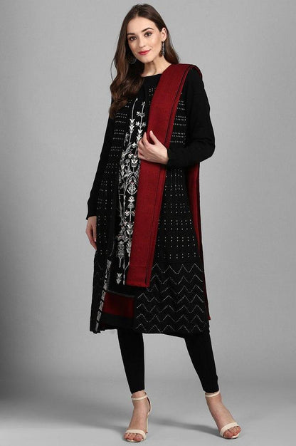 Black Round Neck Printed Winter kurta - wforwoman