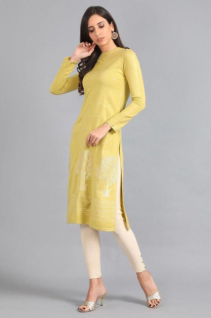 Green Mandarin Neck Printed kurta - wforwoman