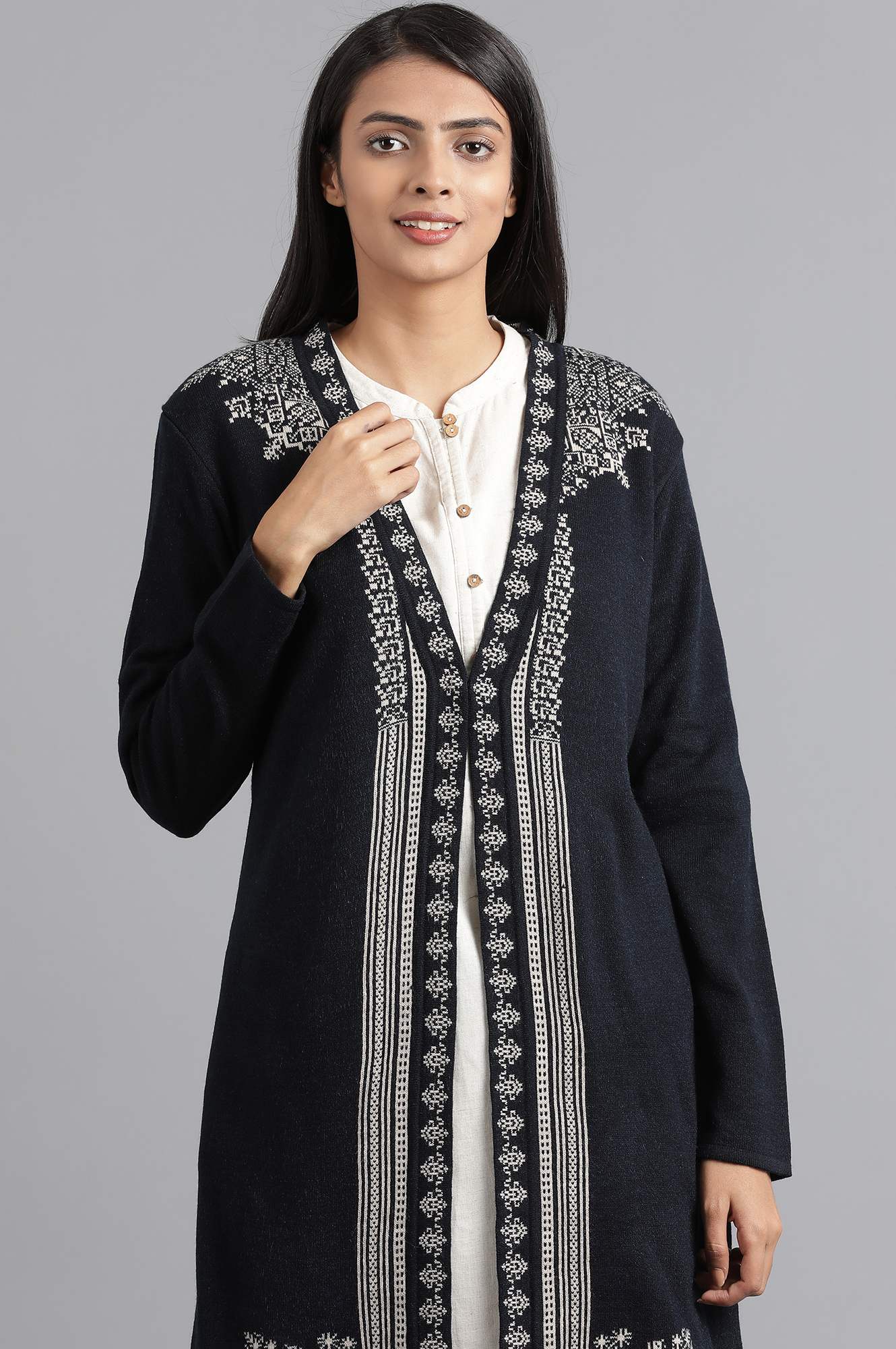 Navy Round Neck Knitted Cardigan