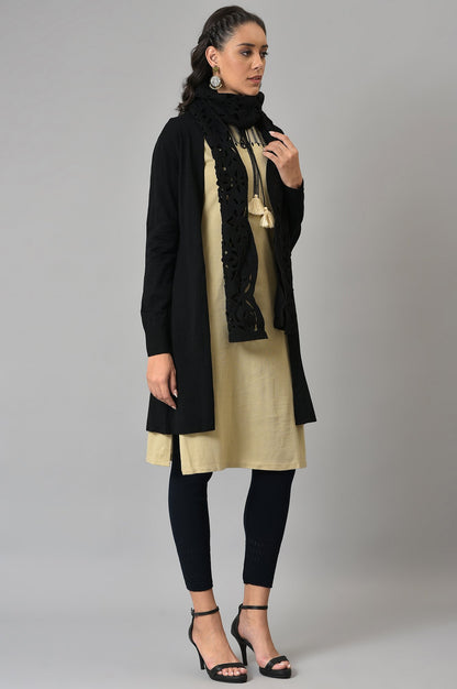 Black Cardigan With Attached Scarf