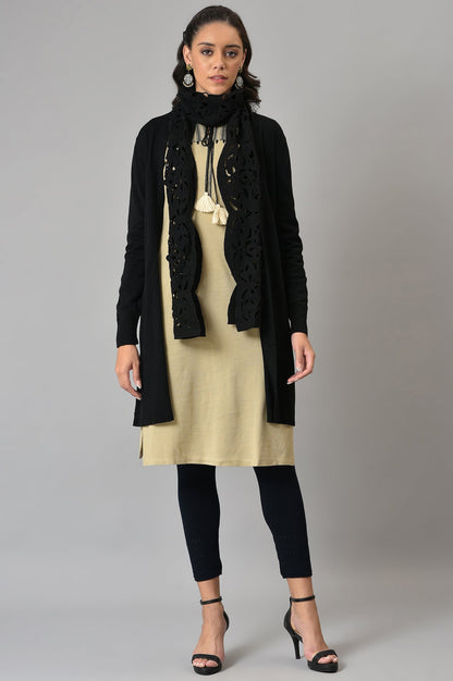 Black Cardigan With Attached Scarf