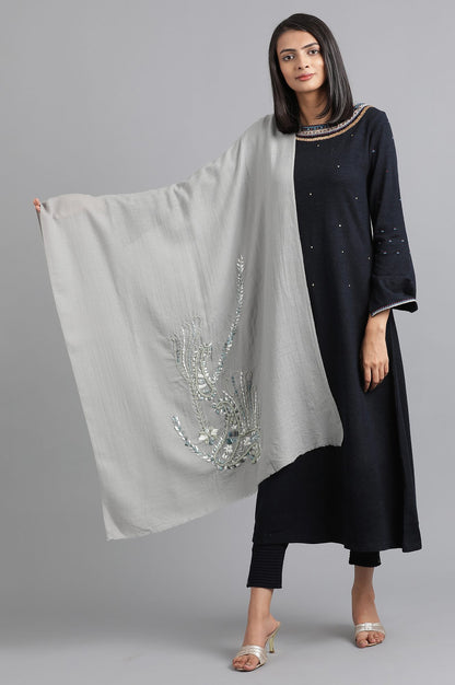 Grey Embroidered Shawl