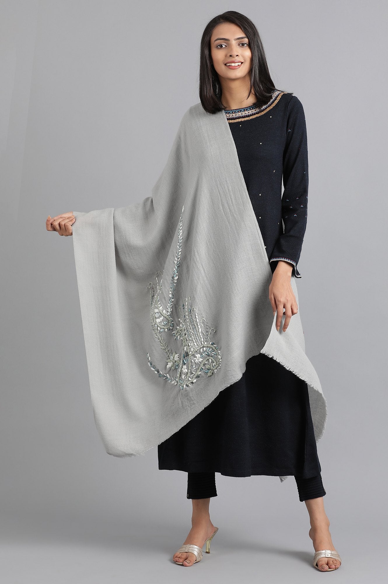 Grey Embroidered Shawl