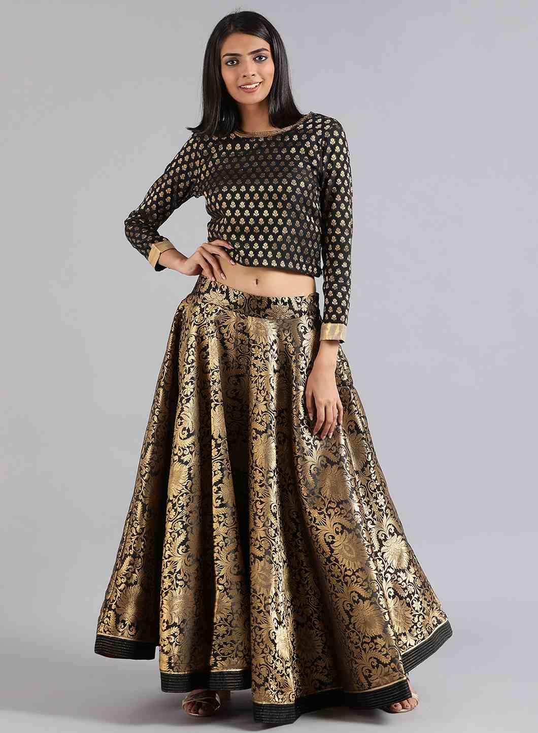 Black &amp; Gold Yarn-Dyed kurta Set - wforwoman