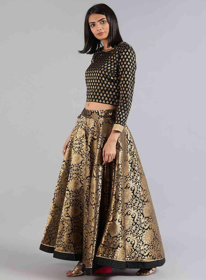 Black &amp; Gold Yarn-Dyed kurta Set - wforwoman