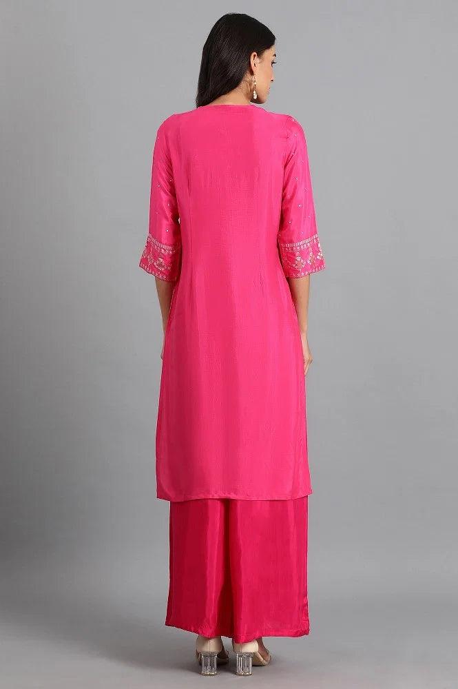 Pink Round Neck Printed kurta - wforwoman