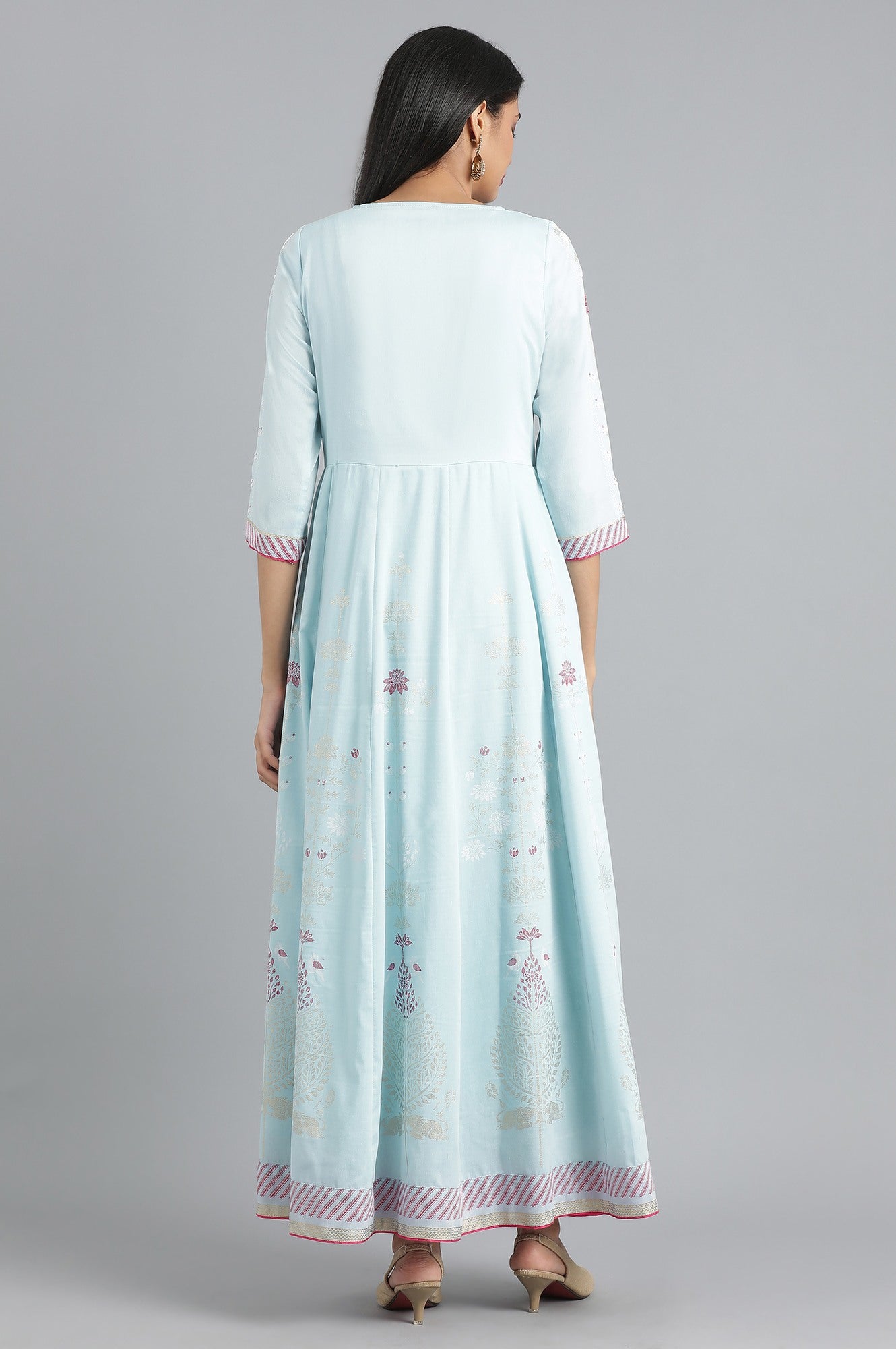 Blue Round Neck Embroidered Dress