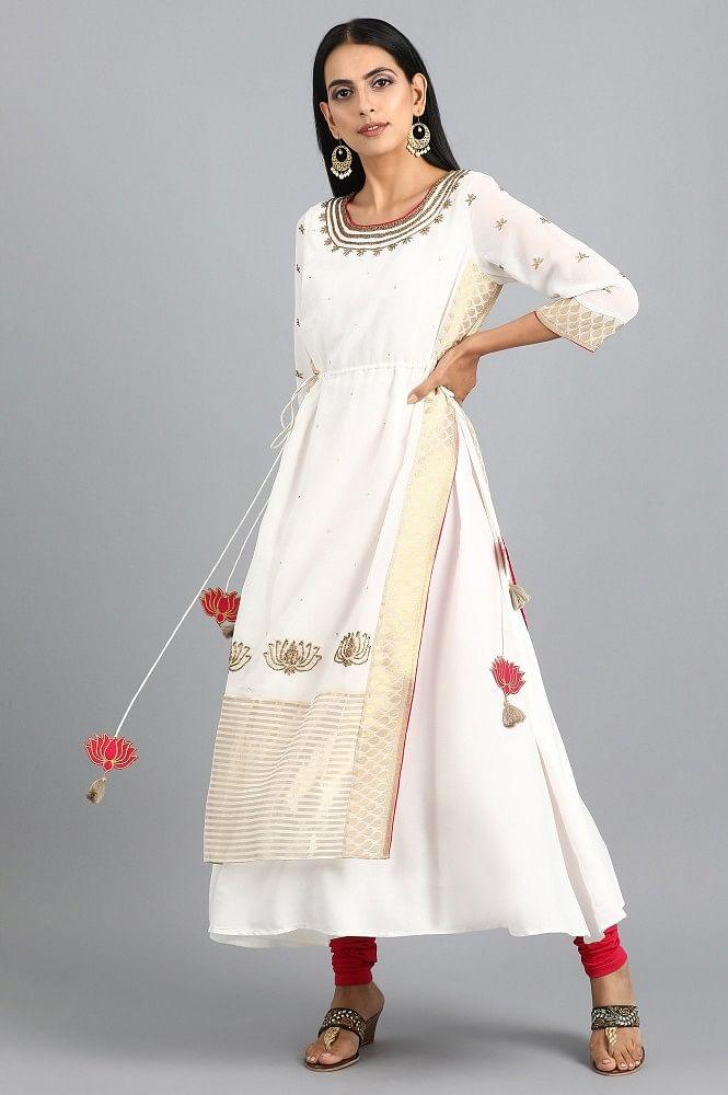 Ecru Round Neck Layered kurta - wforwoman