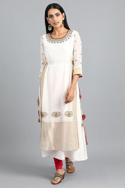 Ecru Round Neck Layered kurta - wforwoman