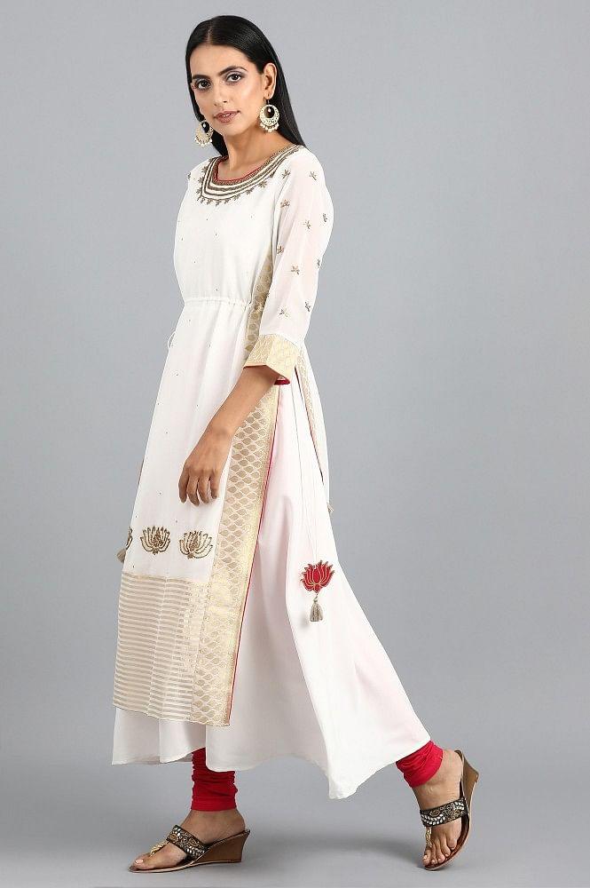 Ecru Round Neck Layered kurta - wforwoman