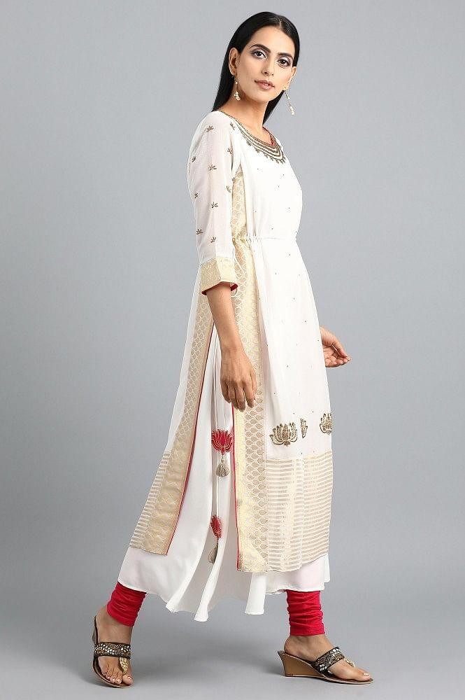 Ecru Round Neck Layered kurta - wforwoman