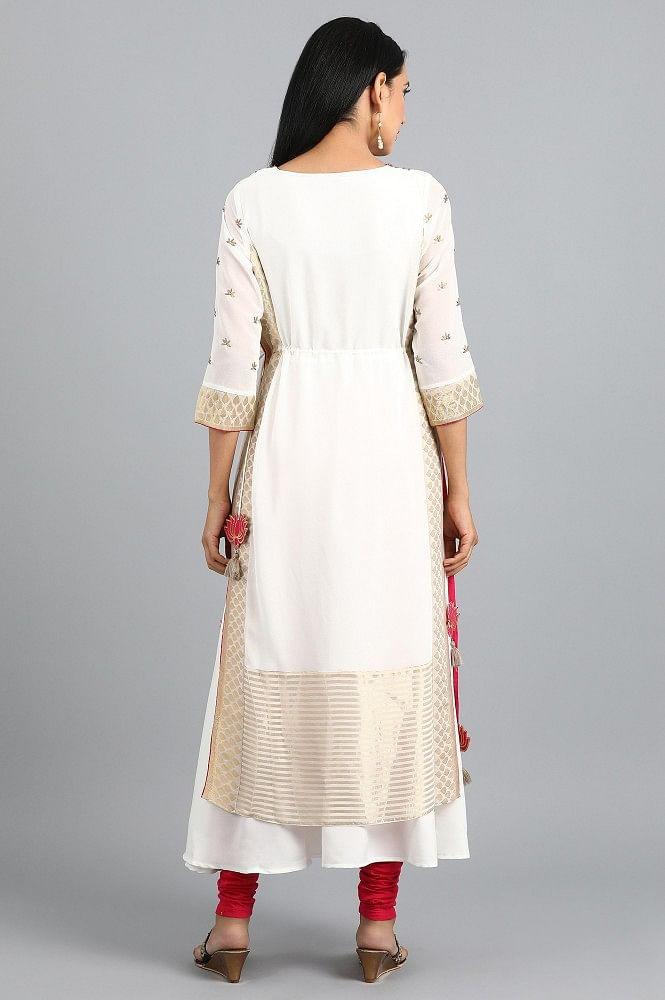 Ecru Round Neck Layered kurta - wforwoman