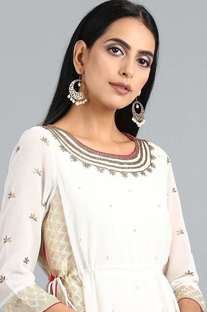 Ecru Round Neck Layered kurta - wforwoman