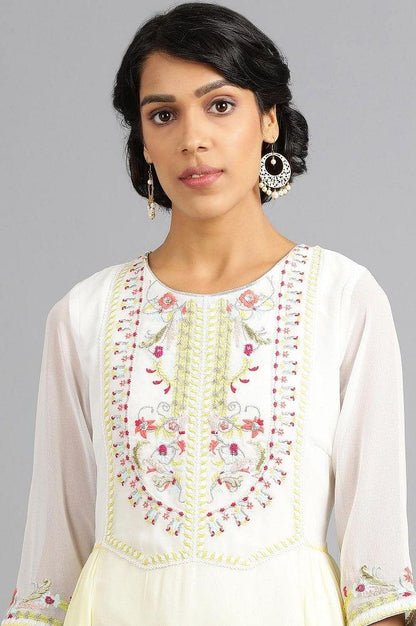 Yellow Round Neck Floral kurta - wforwoman