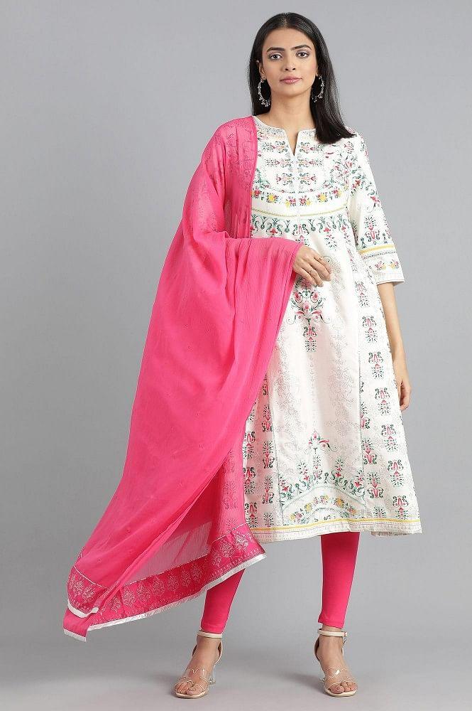 Ecru Round Neck Printed kurta - wforwoman