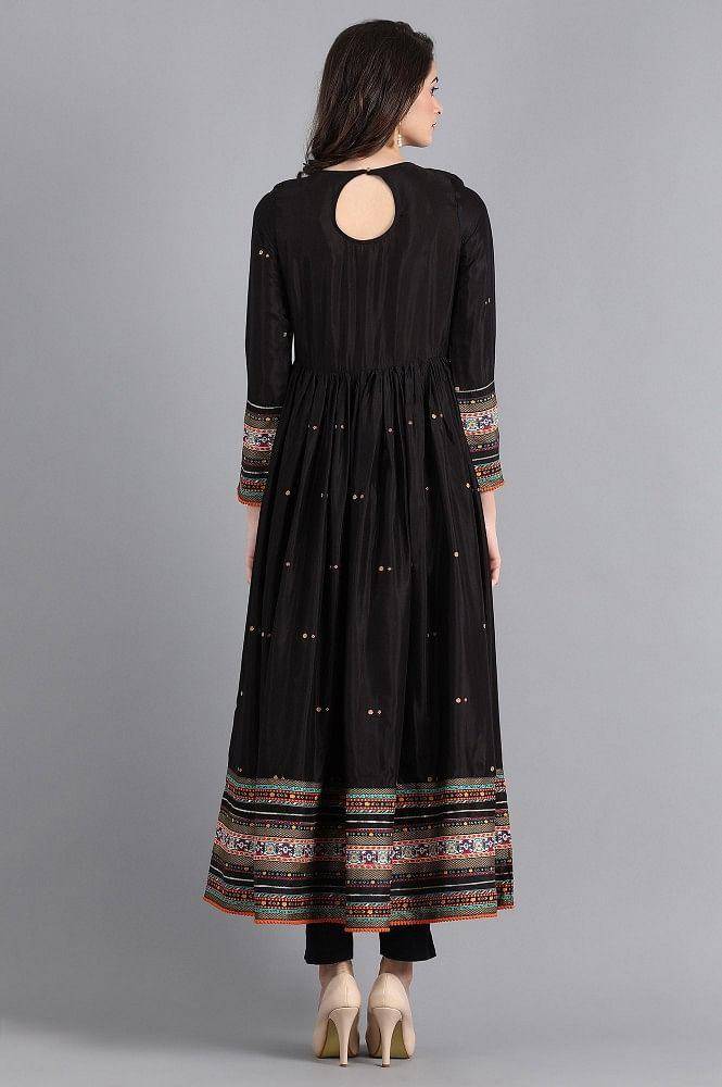 Black Round Neck Gathered Dress - wforwoman